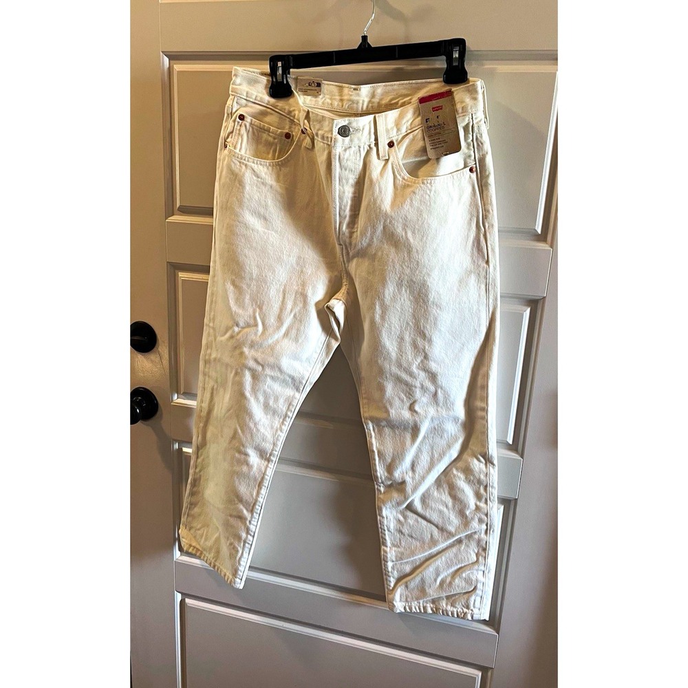 Levi's Women's White Solid 501 Denim Straight Jeans High Rise 5-Pocket Button